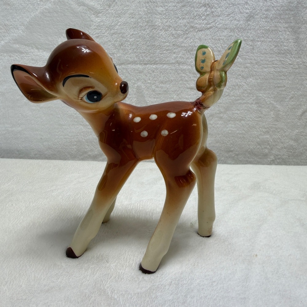 VTG‎ Walt Disney Bambi Ceramic Figurine w/ Butterfly Japan **SEE READ REPAIRS